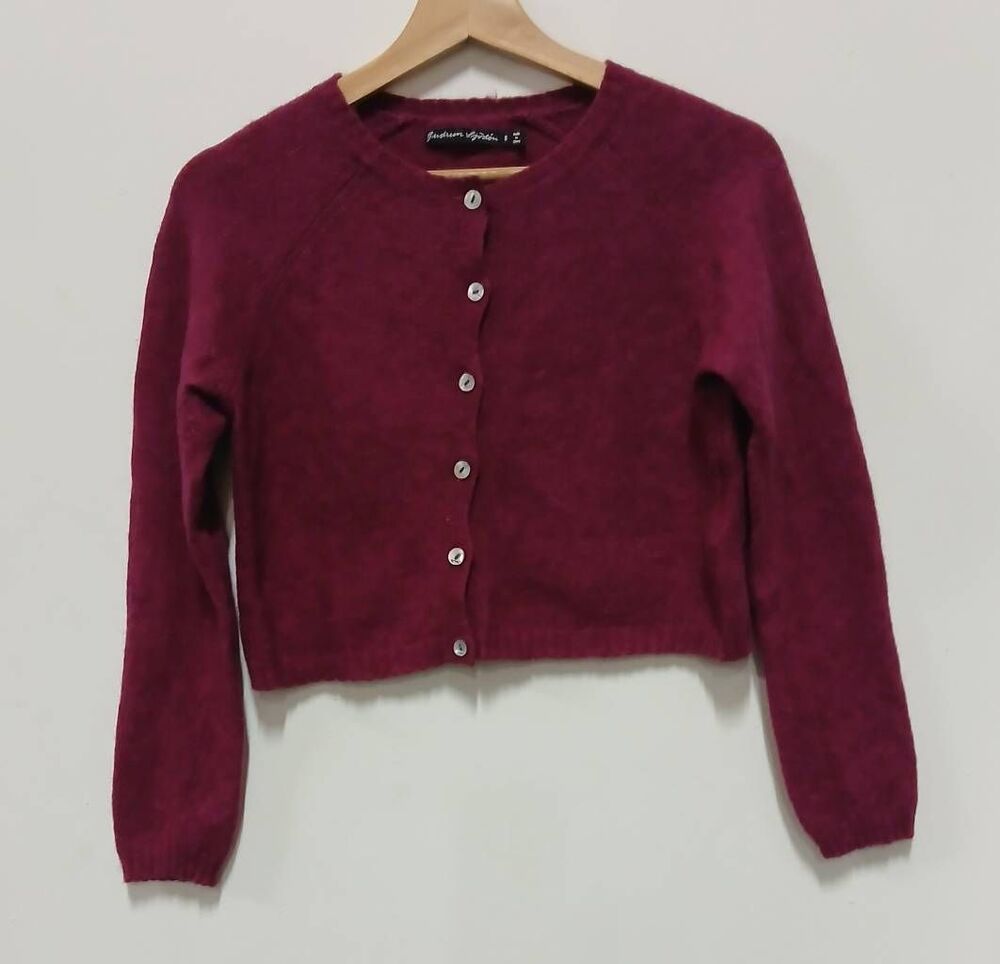Gudrun Sjoden womens small cardigan cranberry plum alpaca wool cropped